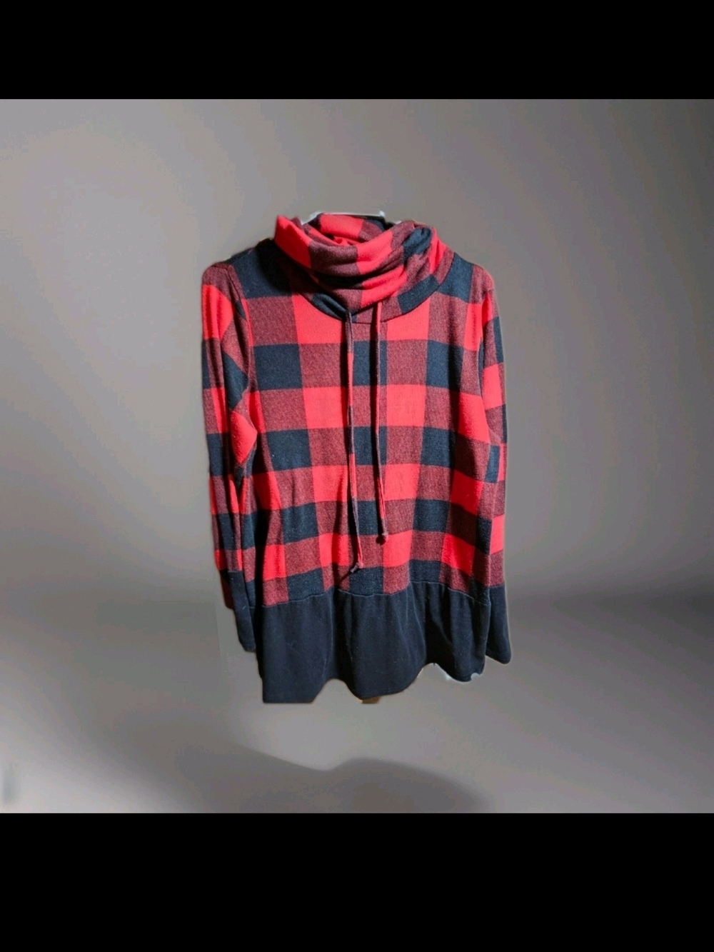 Red and Black Buffalo Check Cowl Neck Sweater Women's Size XL